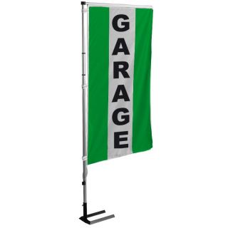 Kit drapeau et mat garage vert à bandes latérales 5.5 m