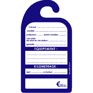 Affiche de prix rétroviseur en carton coloris bleu les 10 ex