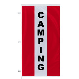 Bannière camping rouge à bandes latérales