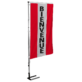 Kit mat et drapeau bienvenue rouge à bandes latérales 5.5 m