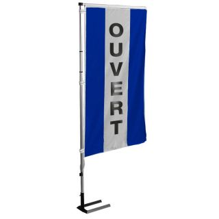 Kit mât et drapeau Ouvert bleu à bandes latérales 5.5 m