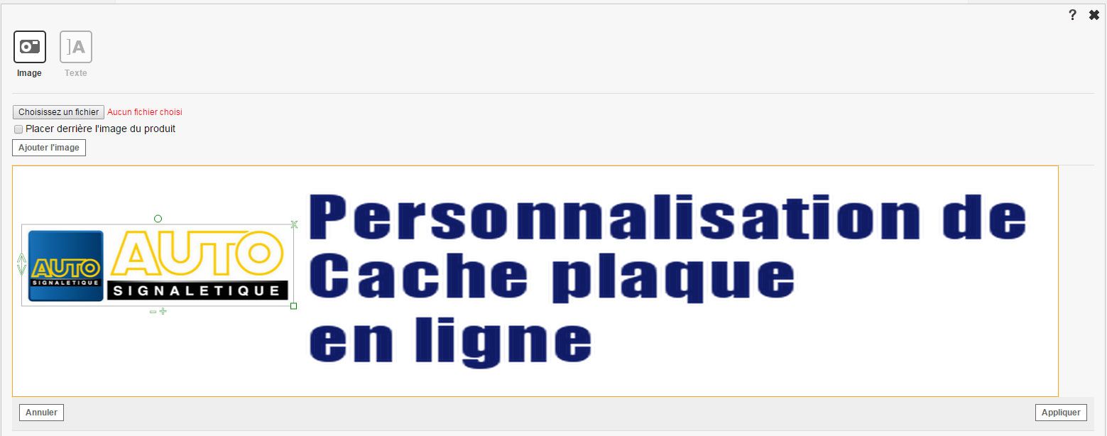 Logiciel de personnalisation en ligne gratuit à utiliser chez autosignalétique pour personnaliser vos caches plaques d'immatriculation