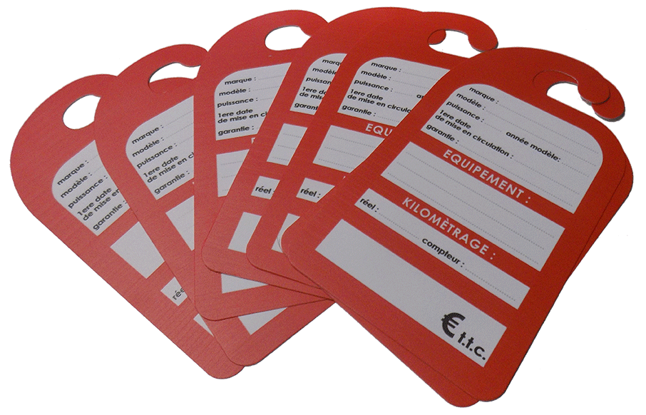 Cravates de prix carton pour rétroviseurs coloris rouge à commander en ligne chez Autosignalétique