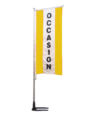 Kit mât et drapeau occasion jaune à bandes latérales 4 m