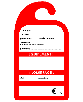 Affiche de prix rétroviseur en carton coloris rouge les 25 ex