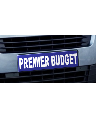 Cache plaque d'immatriculation avantage Premier Budget bleu