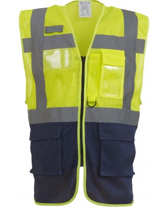 Gilet haute visibilité Top Cool "Management" HVW820 - Hi Vis Yellow / Navy Blue de face